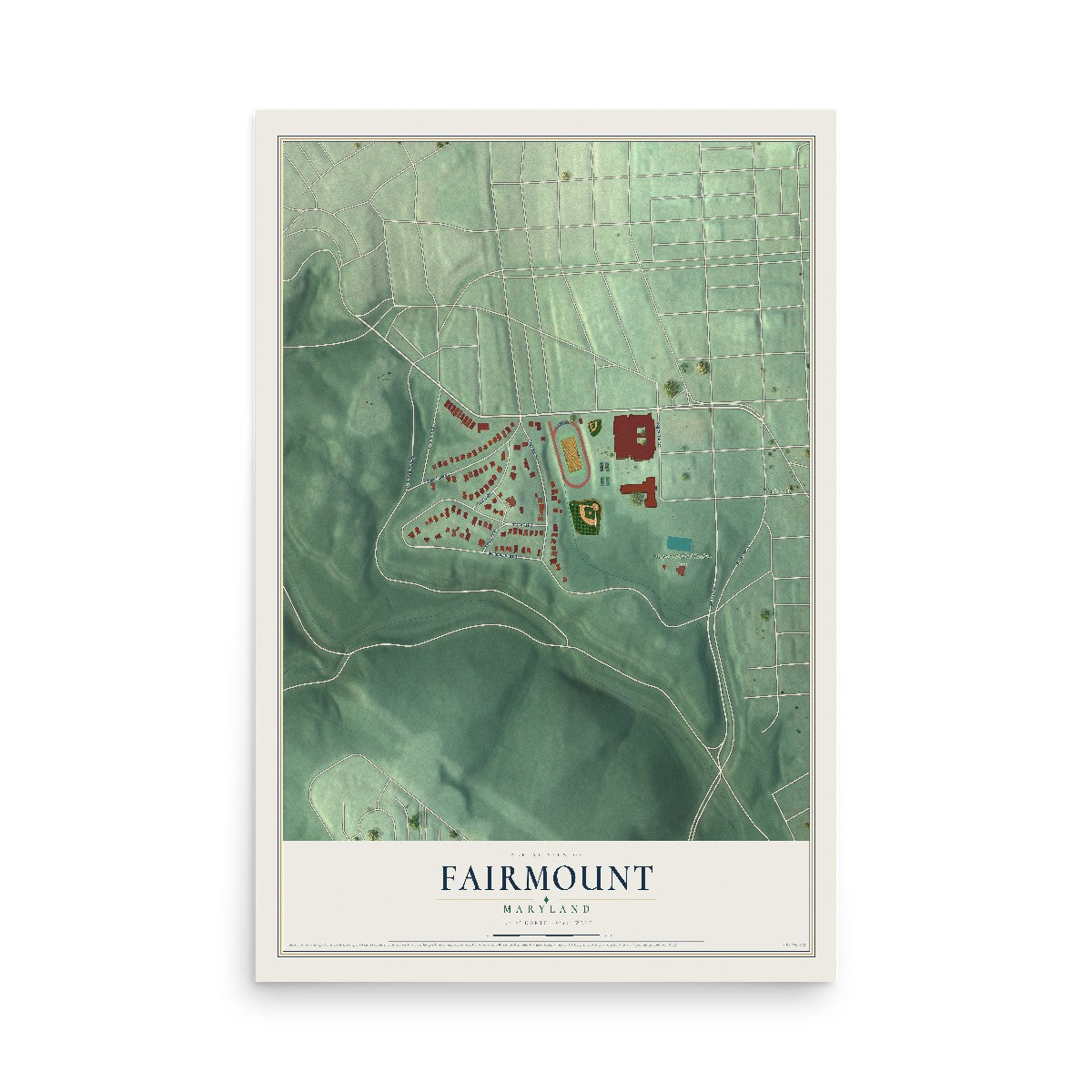 Map of Fairmount, Maryland, 12 x 18 inch unframed archival matte print