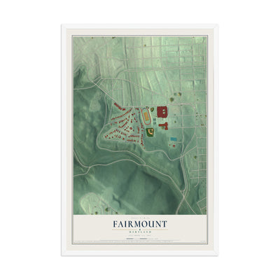 Map of Fairmount, Maryland, 12 x 18 inch print in a white wood frame