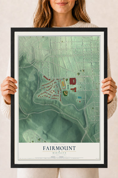 Map of Fairmount, Maryland, 18 x 24 inch print in a black wood frame