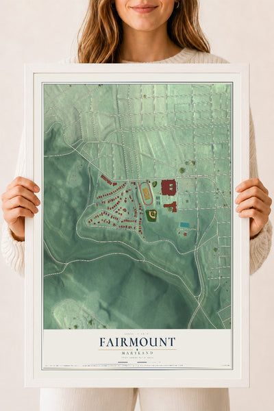 Map of Fairmount, Maryland, 18 x 24 inch print in a white wood frame