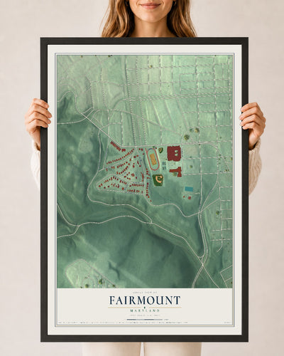 Map of Fairmount, Maryland, 24 x 36 inch print in a black wood frame