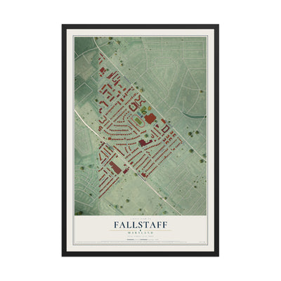 Map of Fallstaff, Maryland, 12 x 18 inch print in a black wood frame