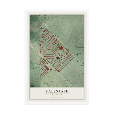 Map of Fallstaff, Maryland, 12 x 18 inch print in a white wood frame