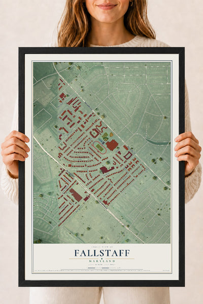 Map of Fallstaff, Maryland, 18 x 24 inch print in a black wood frame