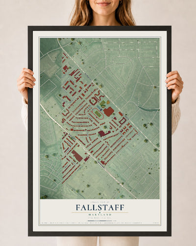 Map of Fallstaff, Maryland, 24 x 36 inch print in a black wood frame