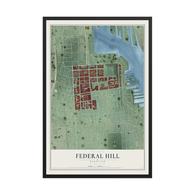 Map of Federal Hill, Maryland, 12 x 18 inch print in a black wood frame