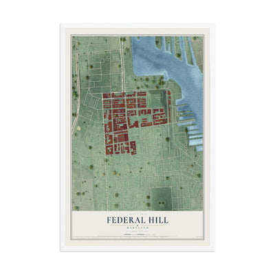 Map of Federal Hill, Maryland, 12 x 18 inch print in a white wood frame