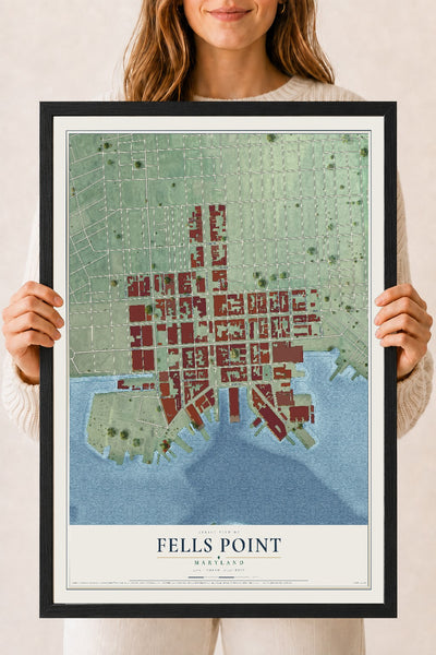 Map of Fells Point, Maryland, 18 x 24 inch print in a black wood frame