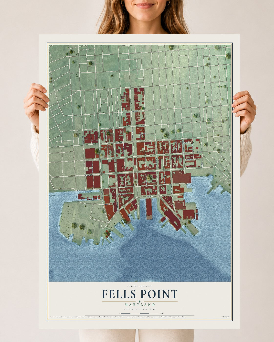 Map of Fells Point, Maryland, 24 x 36 inch unframed archival matte print