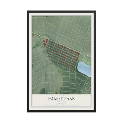 Map of Forest Park, Maryland, 12 x 18 inch print in a black wood frame