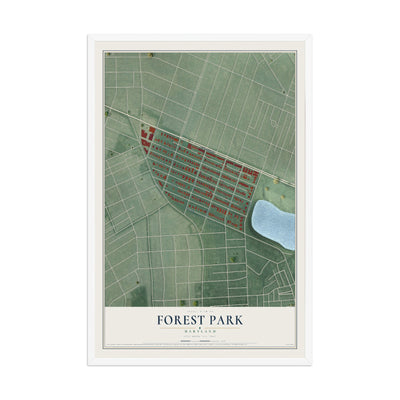Map of Forest Park, Maryland, 12 x 18 inch print in a white wood frame