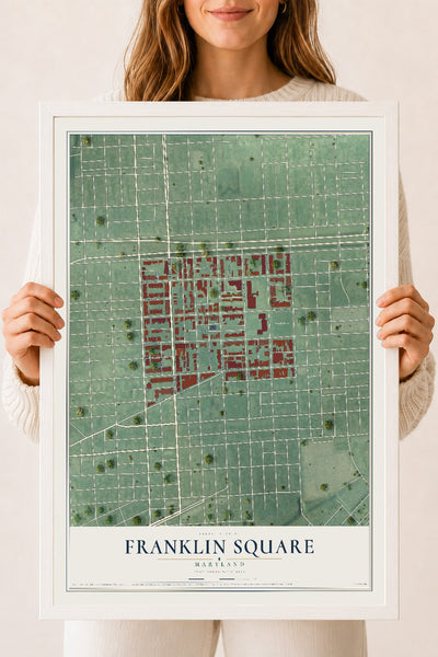 Map of Franklin Square, Maryland, 18 x 24 inch print in a white wood frame