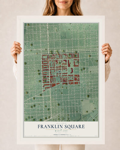 Map of Franklin Square, Maryland, 24 x 36 inch print in a white wood frame