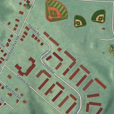 Close-up of the map of Franklintown, Maryland print showing street and building detail