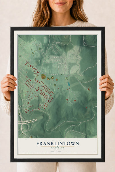 Map of Franklintown, Maryland, 18 x 24 inch print in a black wood frame