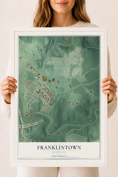 Map of Franklintown, Maryland, 18 x 24 inch print in a white wood frame