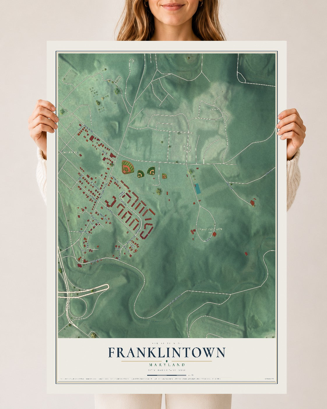 Map of Franklintown, Maryland, 24 x 36 inch unframed archival matte print