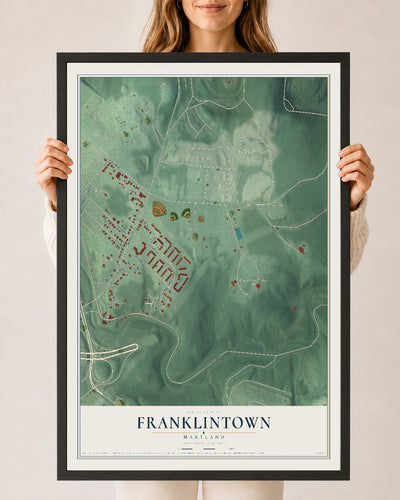 Map of Franklintown, Maryland, 24 x 36 inch print in a black wood frame