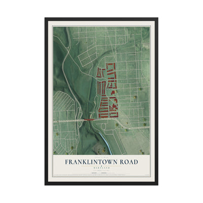 Map of Franklintown Road, Maryland, 12 x 18 inch print in a black wood frame