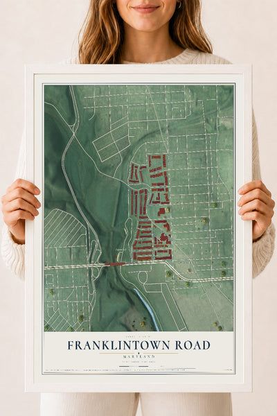 Map of Franklintown Road, Maryland, 18 x 24 inch print in a white wood frame
