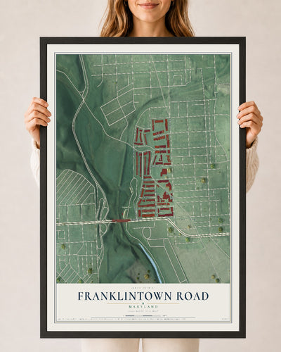 Map of Franklintown Road, Maryland, 24 x 36 inch print in a black wood frame
