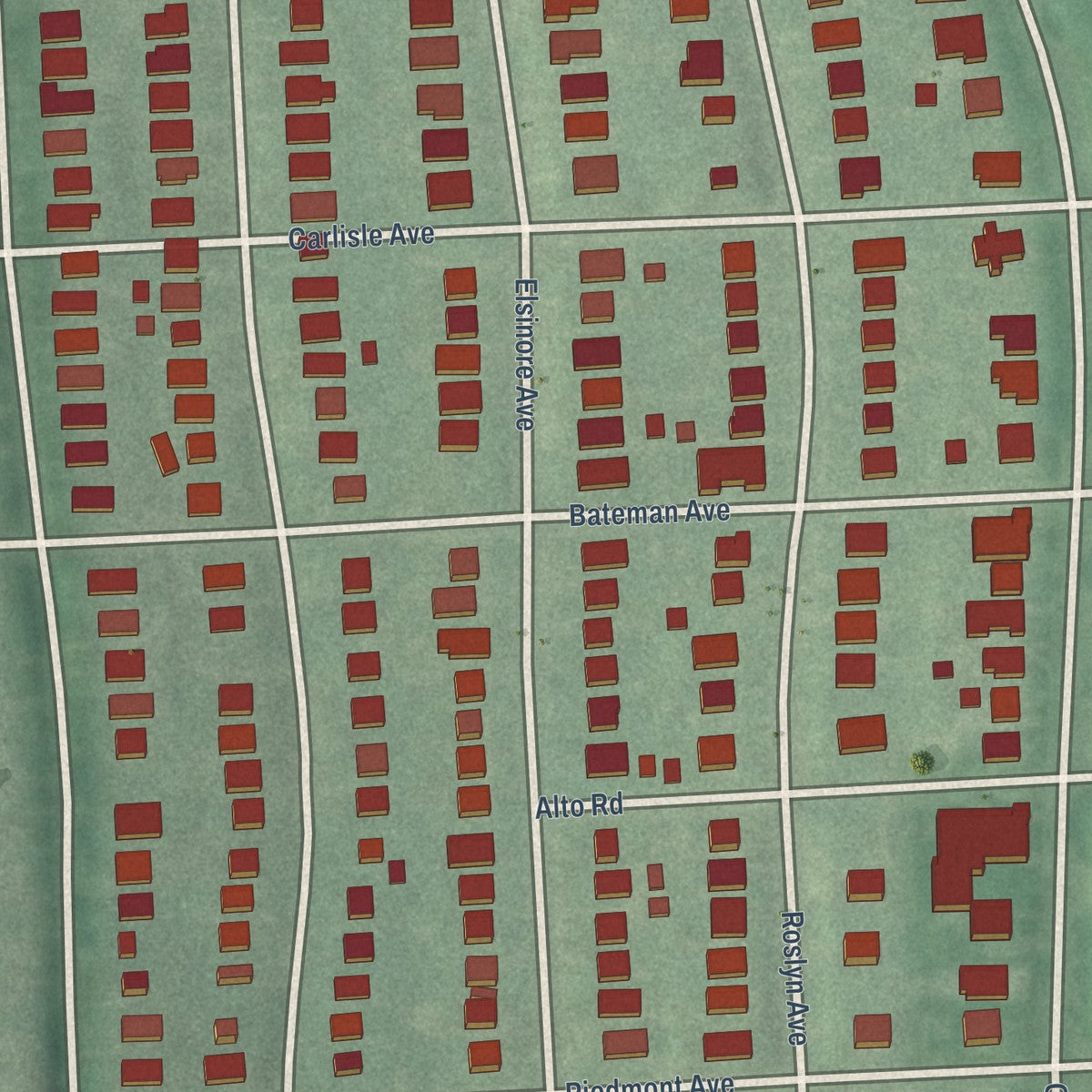 Close-up of the map of Garwyn Oaks, Maryland print showing street and building detail