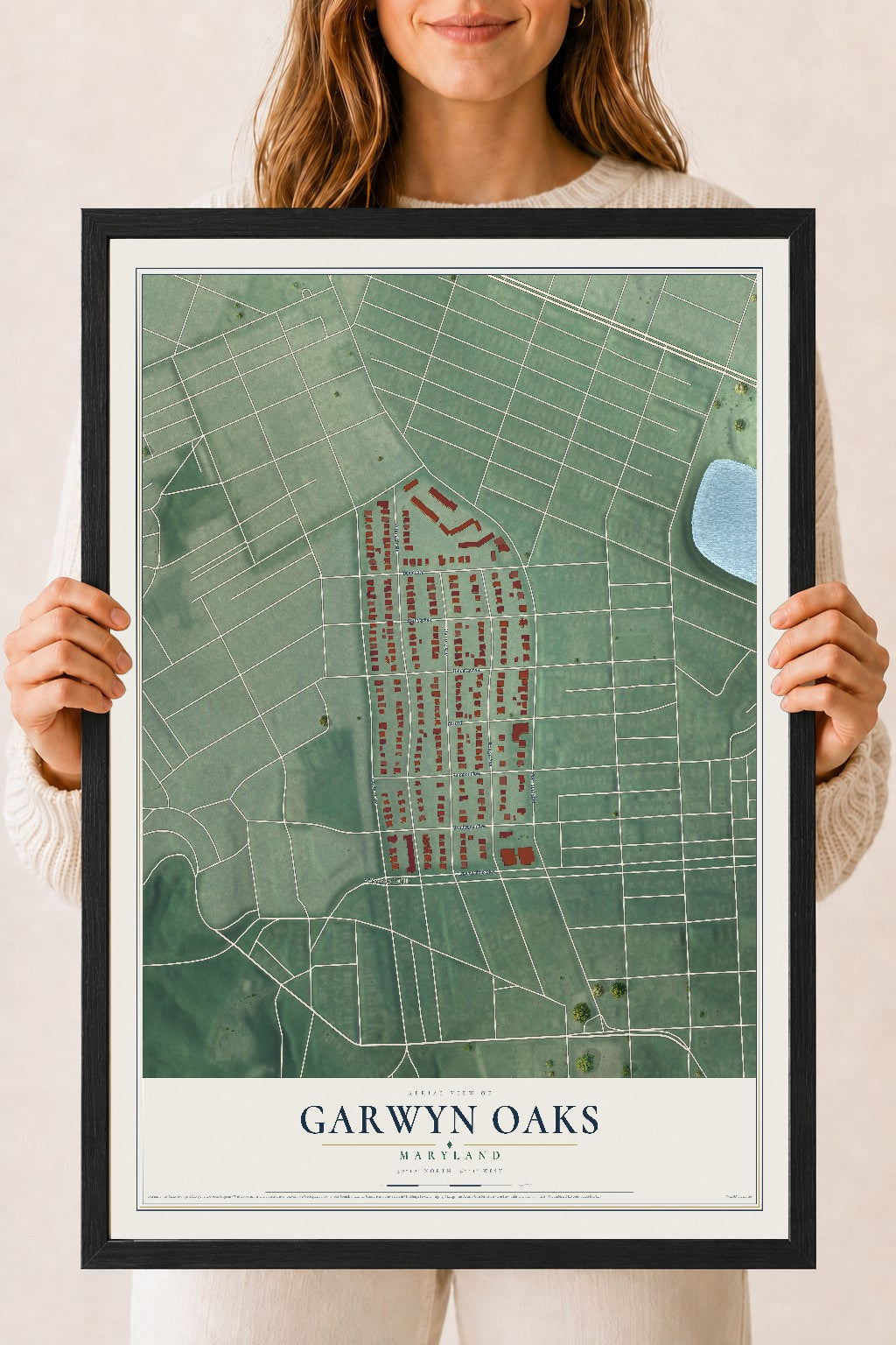 Map of Garwyn Oaks, Maryland, 18 x 24 inch print in a black wood frame