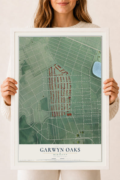 Map of Garwyn Oaks, Maryland, 18 x 24 inch print in a white wood frame
