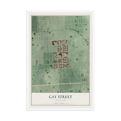 Map of Gay Street, Maryland, 12 x 18 inch print in a white wood frame