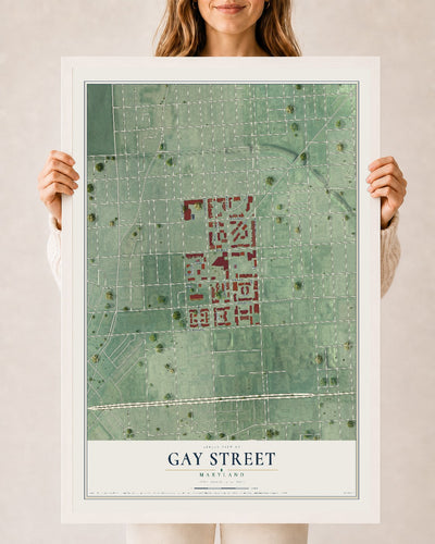 Map of Gay Street, Maryland, 24 x 36 inch print in a white wood frame