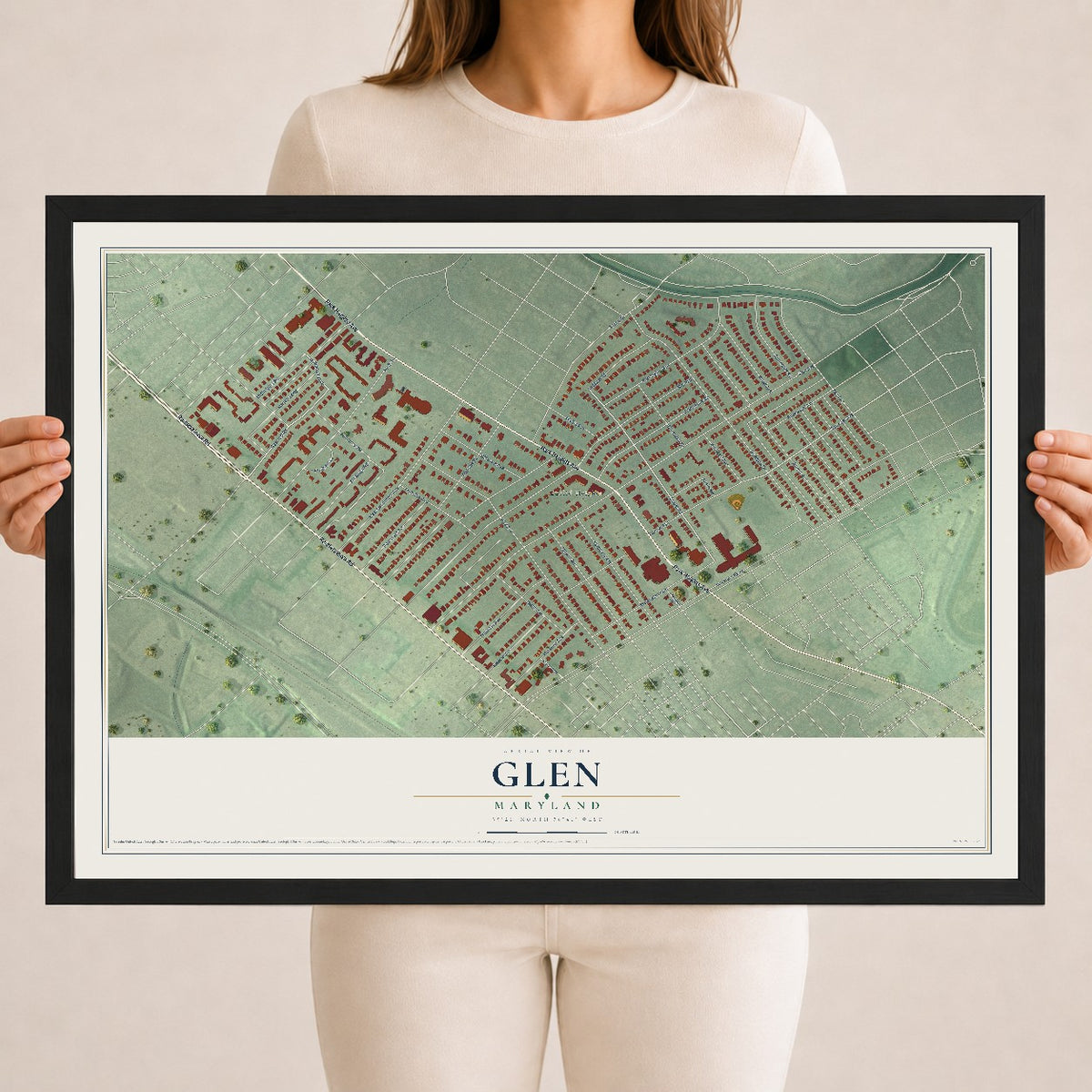Map of Glen, Maryland, 18 x 24 inch print in a black wood frame