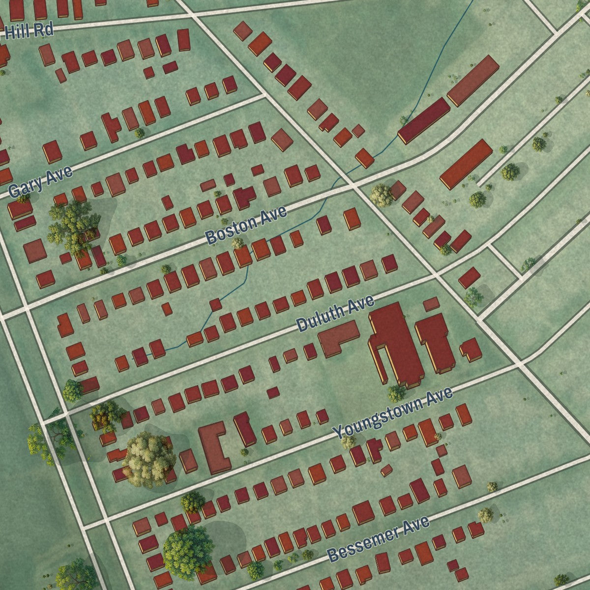 Second close-up of the map of Graceland Park, Maryland print showing more streets and buildings