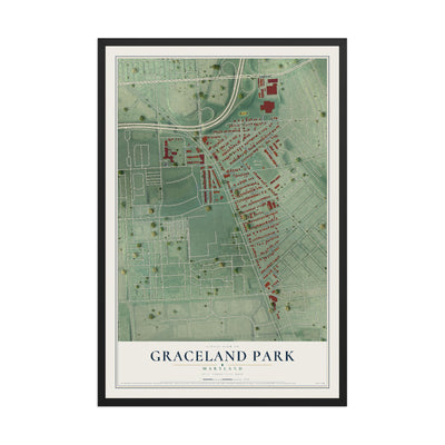 Map of Graceland Park, Maryland, 12 x 18 inch print in a black wood frame