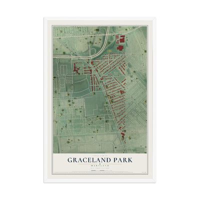 Map of Graceland Park, Maryland, 12 x 18 inch print in a white wood frame