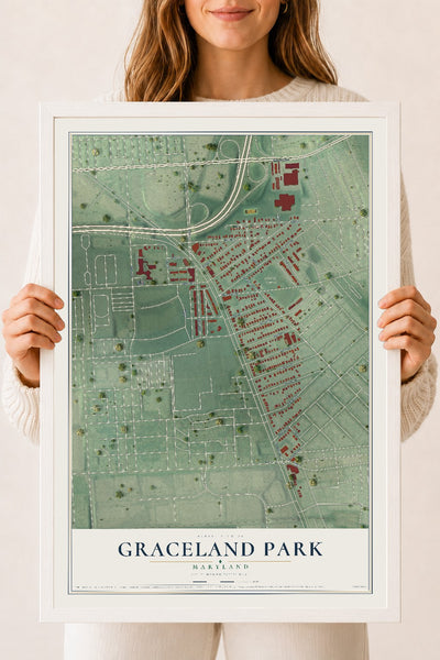Map of Graceland Park, Maryland, 18 x 24 inch print in a white wood frame