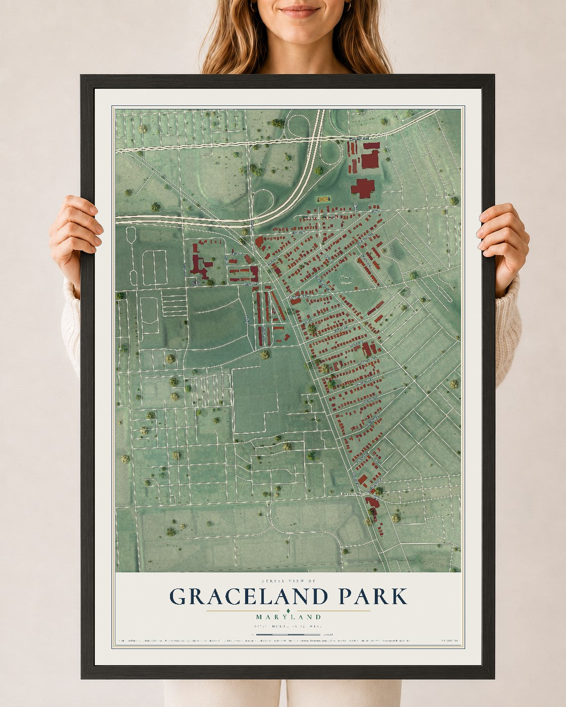 Map of Graceland Park, Maryland, 24 x 36 inch print in a black wood frame