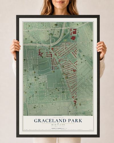 Map of Graceland Park, Maryland, 24 x 36 inch print in a black wood frame