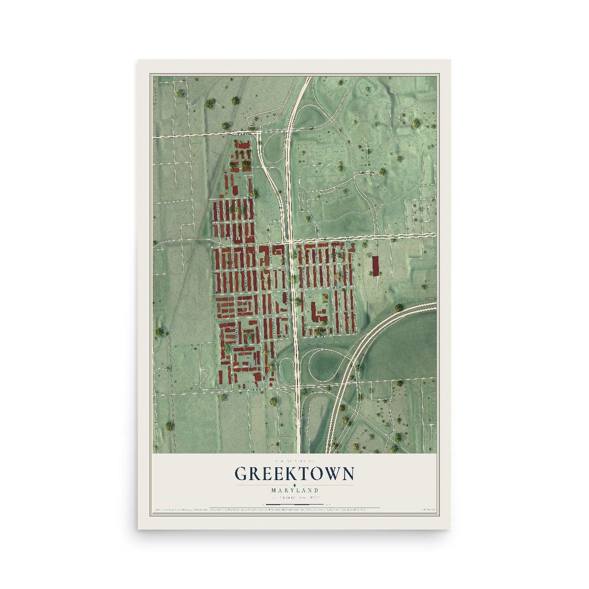 Map of Greektown, Maryland, 12 x 18 inch unframed archival matte print