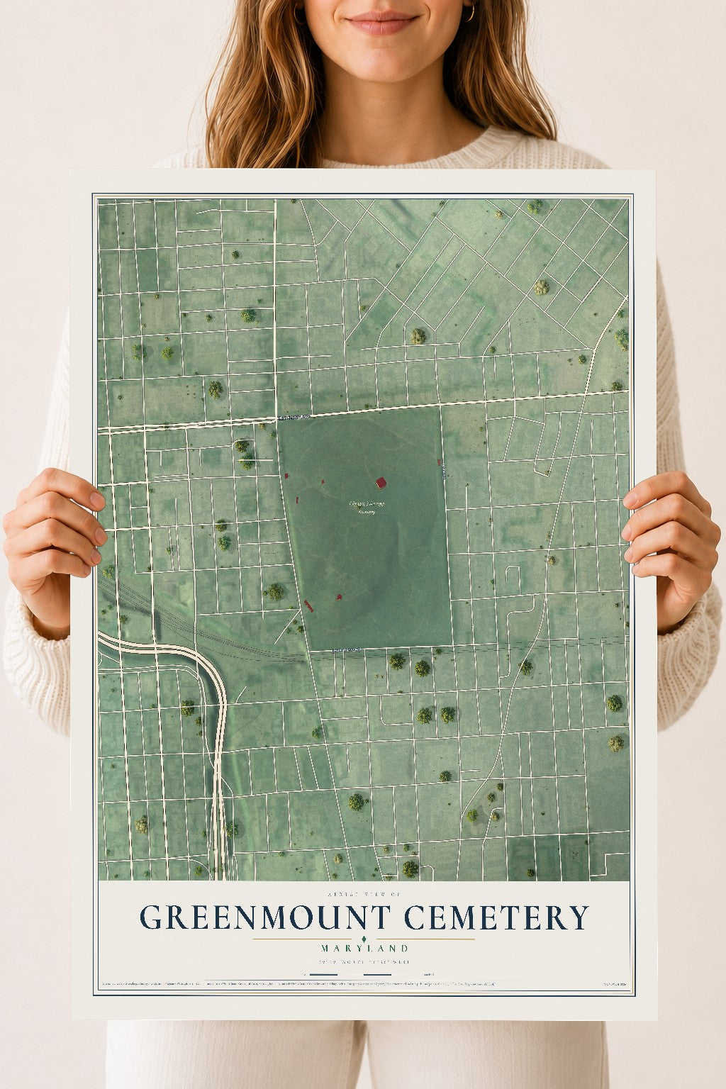 Map of Greenmount Cemetery, Maryland, 18 x 24 inch unframed archival matte print