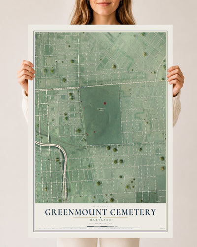 Map of Greenmount Cemetery, Maryland, 24 x 36 inch unframed archival matte print