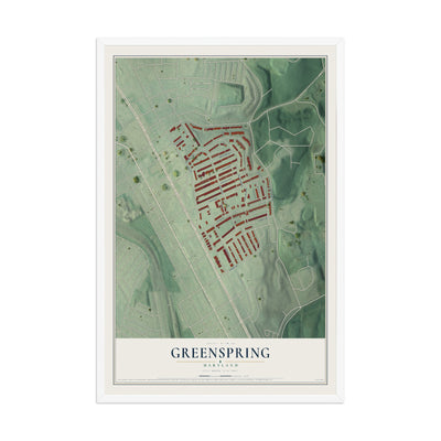 Map of Greenspring, Maryland, 12 x 18 inch print in a white wood frame