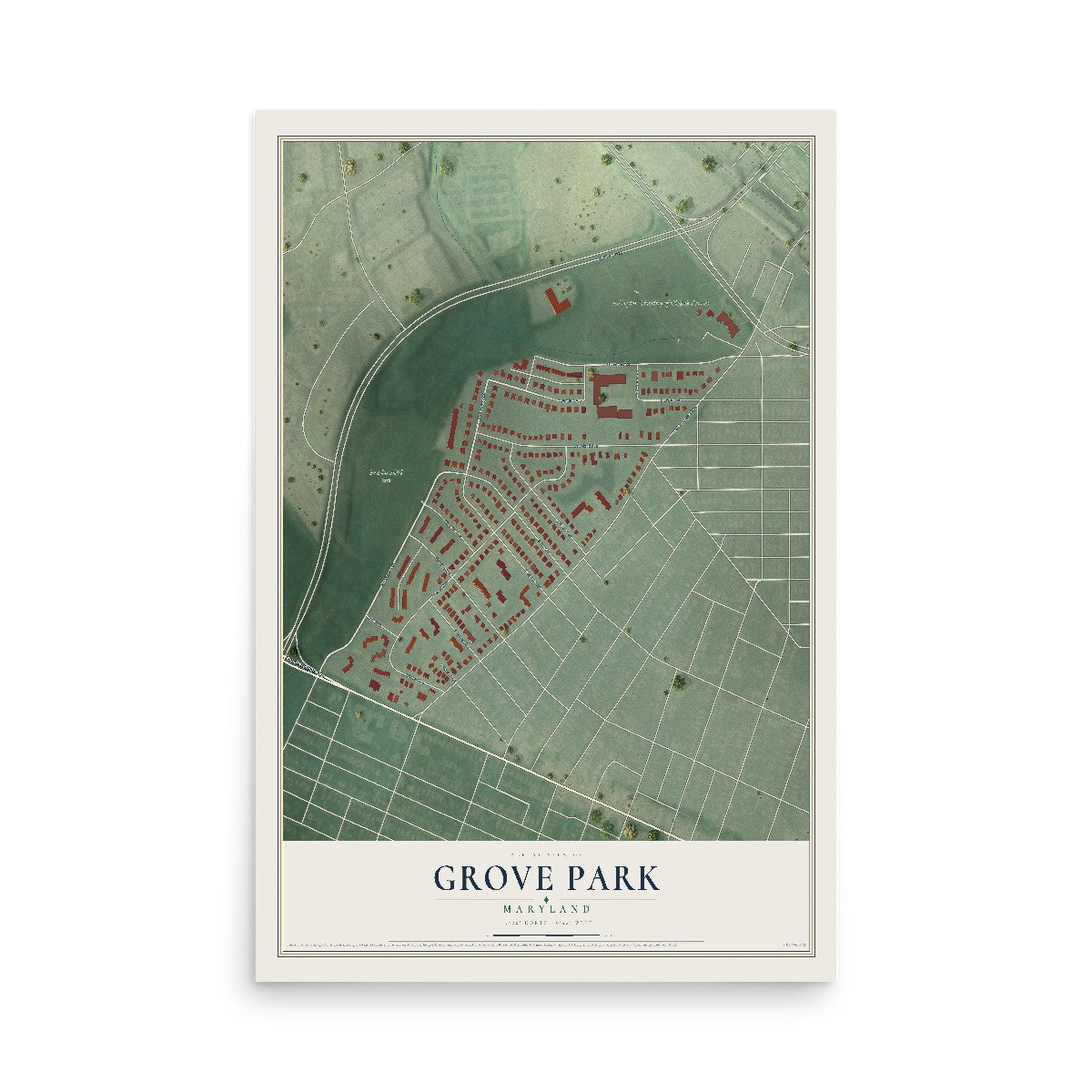 Map of Grove Park, Maryland, 12 x 18 inch unframed archival matte print