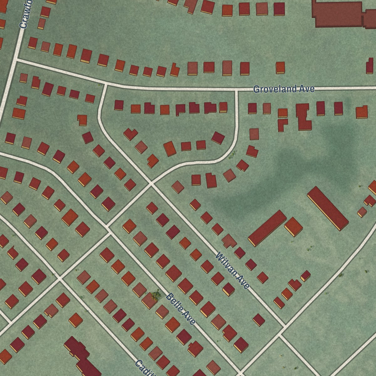Close-up of the map of Grove Park, Maryland print showing street and building detail