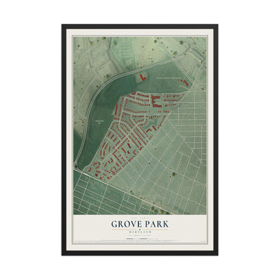 Map of Grove Park, Maryland, 12 x 18 inch print in a black wood frame