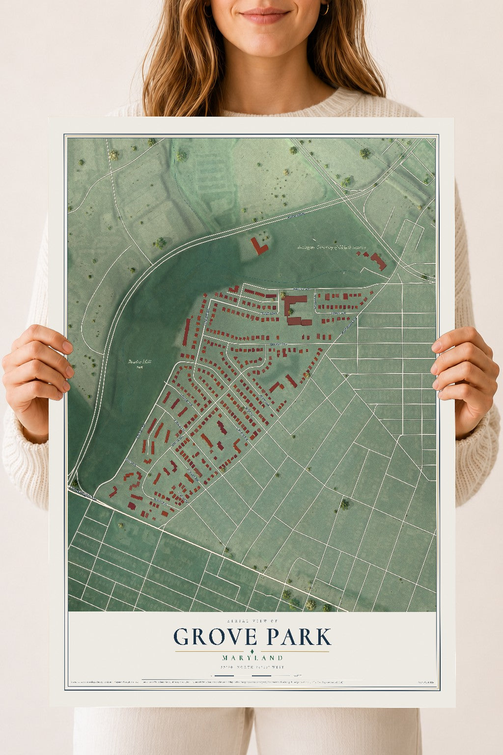 Map of Grove Park, Maryland, 18 x 24 inch unframed archival matte print
