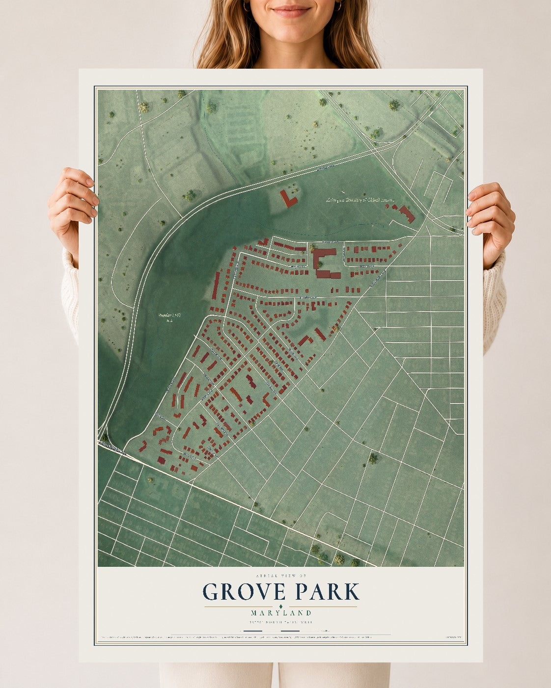Map of Grove Park, Maryland, 24 x 36 inch unframed archival matte print