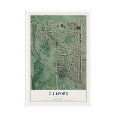 Map of Guilford, Maryland, 12 x 18 inch print in a white wood frame