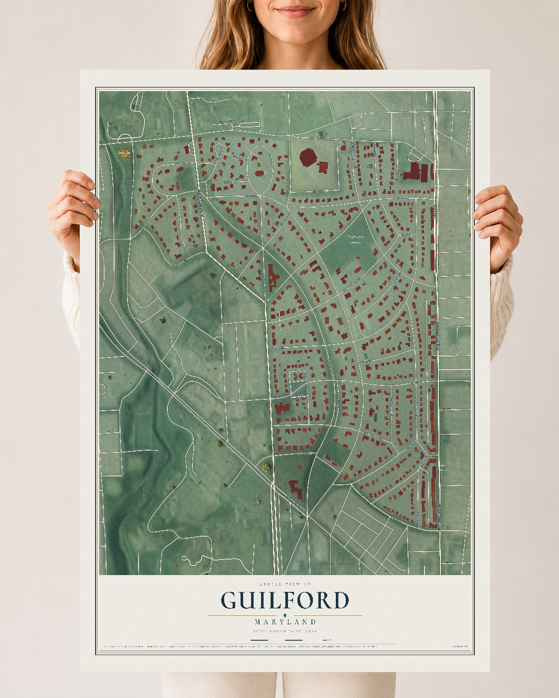 Map of Guilford, Maryland, 24 x 36 inch unframed archival matte print