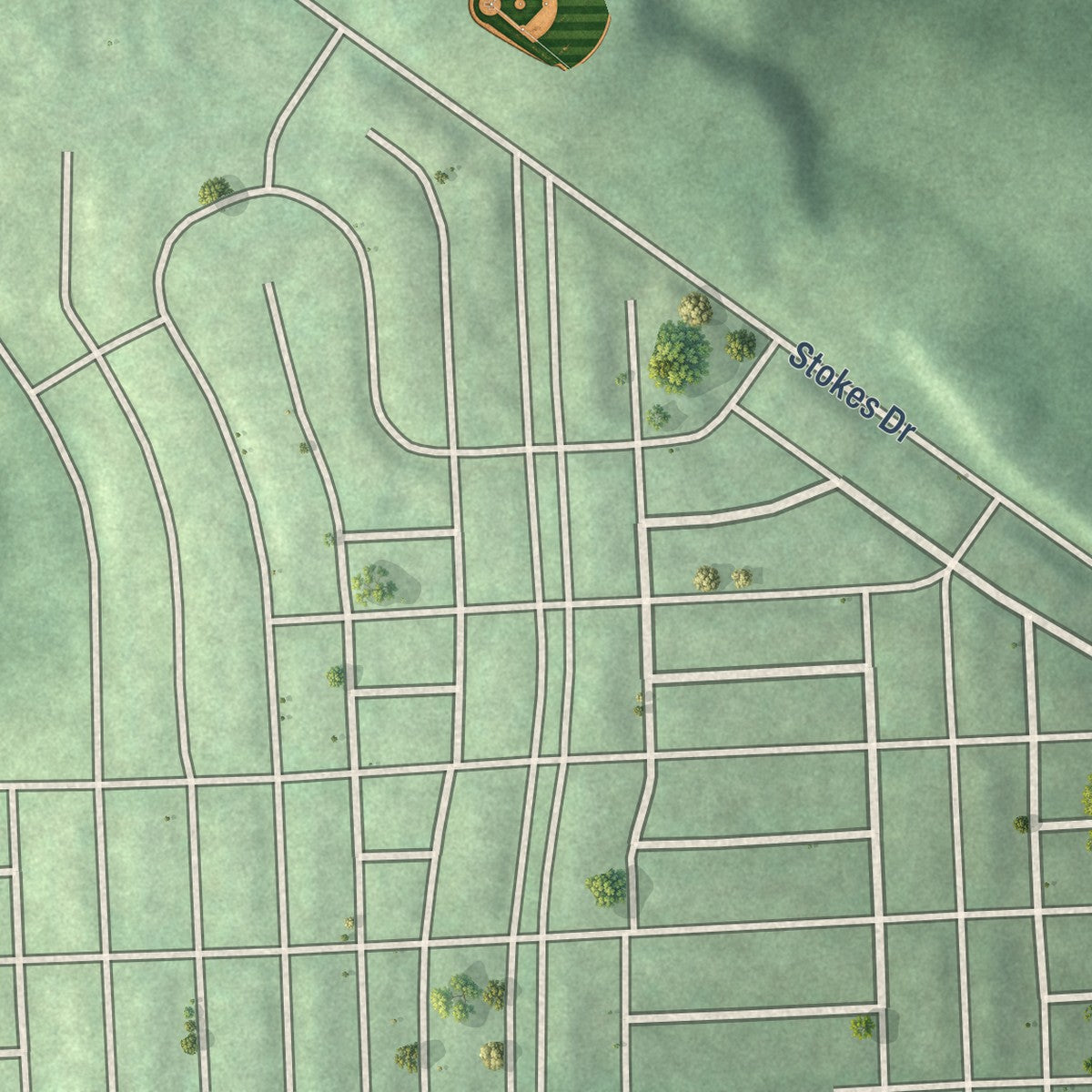 Close-up of the map of Gwynns Falls-Leakin Park, Maryland print showing street and building detail
