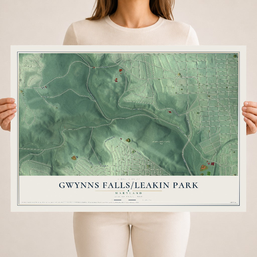Map of Gwynns Falls-Leakin Park, Maryland, 18 x 24 inch unframed archival matte print